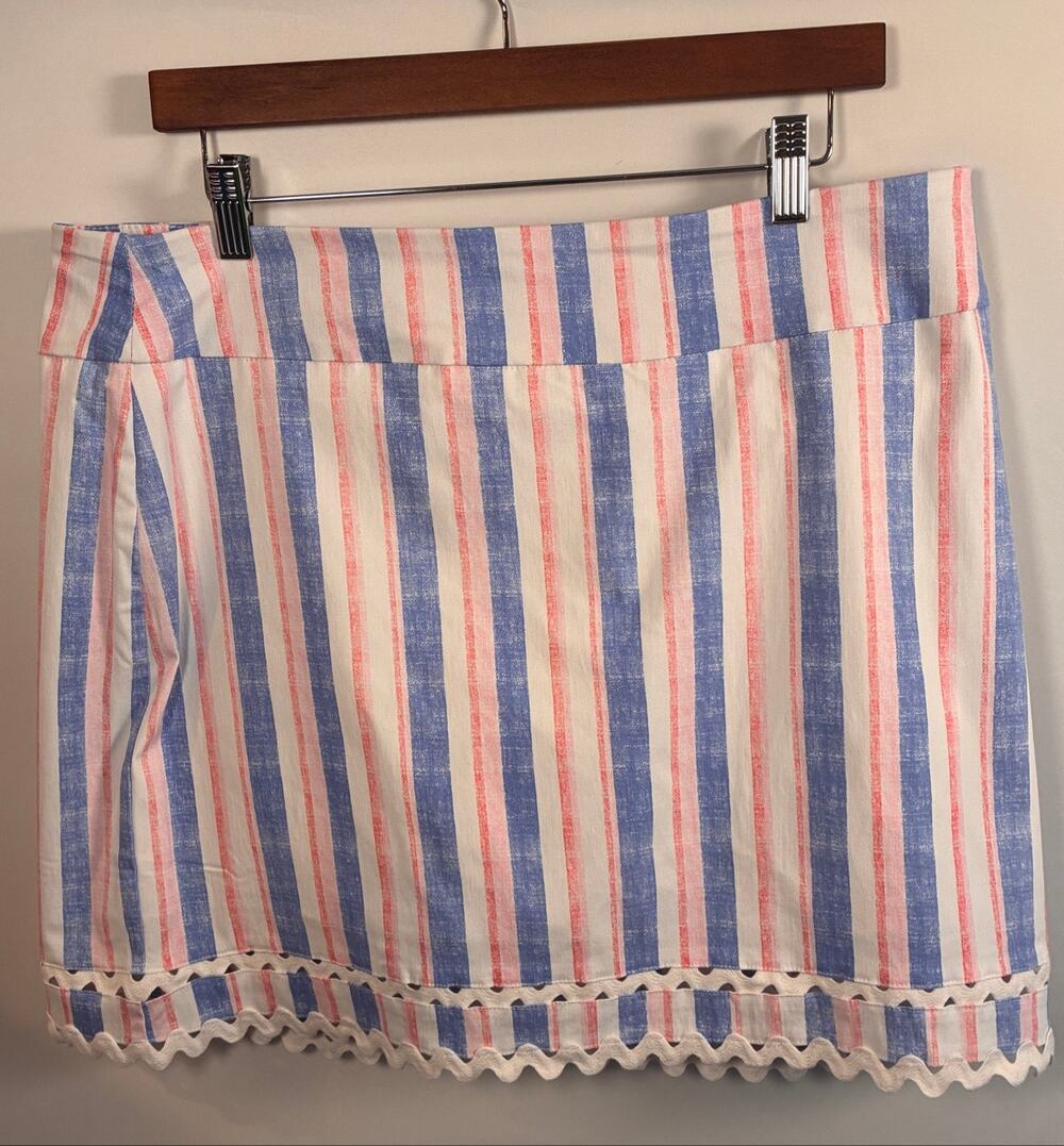 NWT Crown & Ivy Red White Blue Striped Mini Skort Scallop Ric Rac Trim Size 16